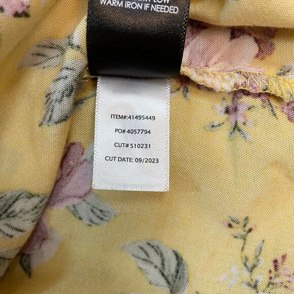 Torrid Floral Smocked Peplum Blouse Womens 0 (L) Yellow Boho Top 3/4 Sleeve - Picture 6 of 7